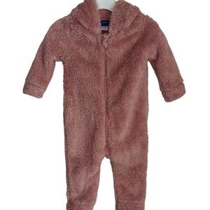 Old Navy Baby Girl Plush Faux Fur Hooded Jumpsuit Pink 6-12 Month Beautiful! EUC